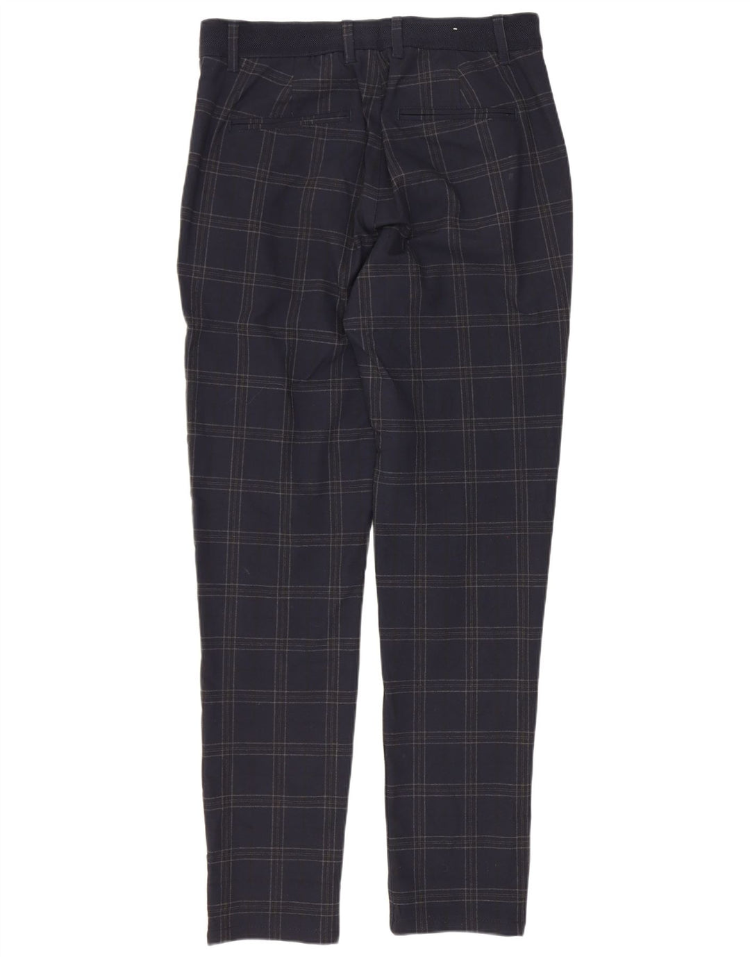Zara Mens Slim Chino Trousers Small W30 L29 Navy Blue Check Polyester