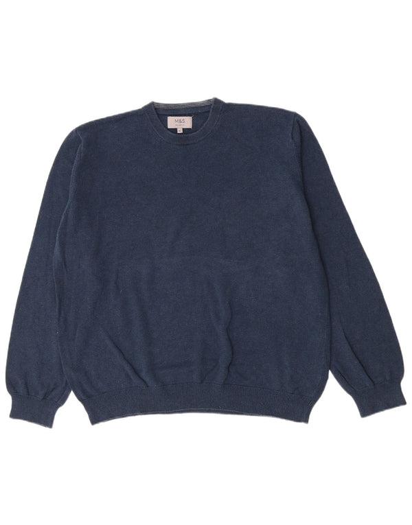 Marks & Spencer Mens Crew Neck Jumper Sweater XL Navy Blue Cotton