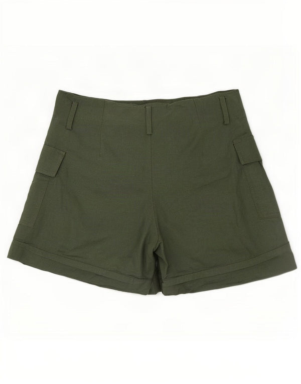 Zara Womens High Waist Cargo Shorts XS W24 Khaki Linen