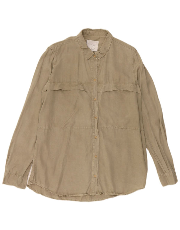Zara Womens Trafaluc Shirt UK 14 Medium Khaki Lyocell
