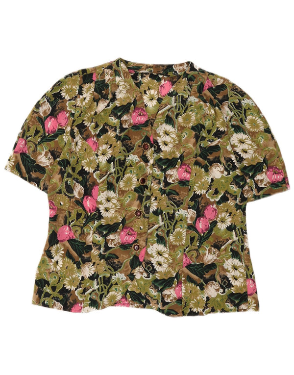 Vintage Womens Short Sleeve Shirt Blouse IT 42 Medium Green Floral