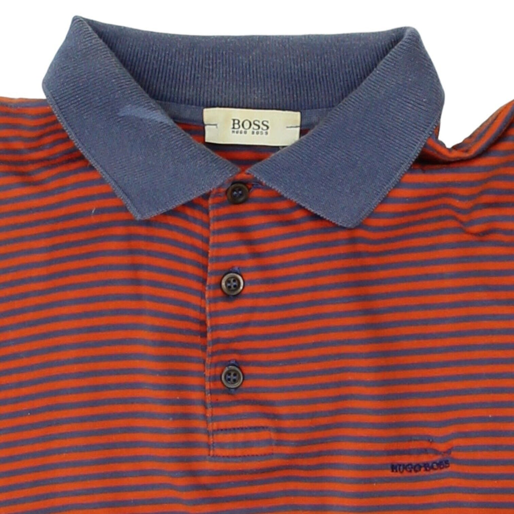 BOSS Hugo Boss Mens Orange Blue Striped Polo Shirt | Vintage Designer VTG | Vintage Messina Hembry | Thrift | Second-Hand Messina Hembry | Used Clothing | Messina Hembry 