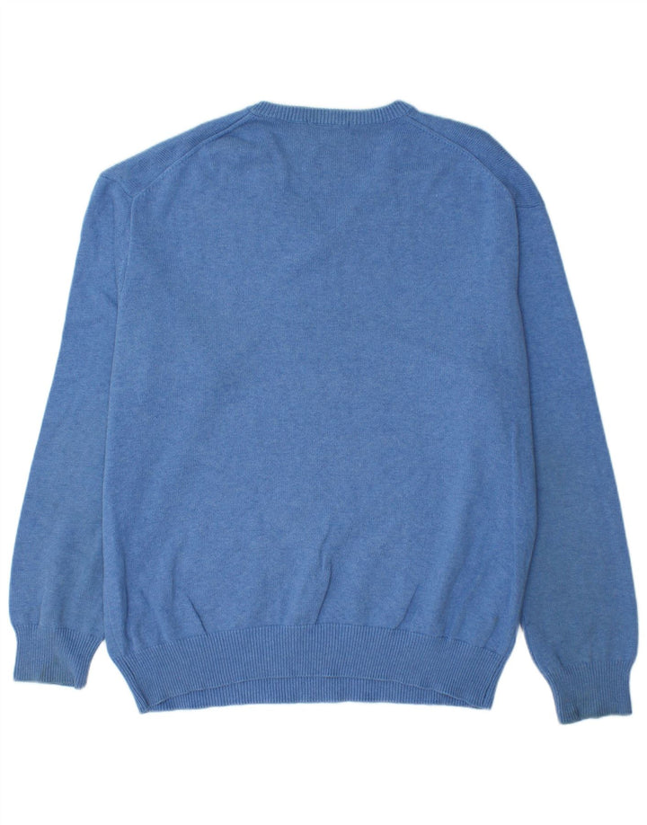 GANT Mens V-Neck Jumper Sweater XL Blue Cotton