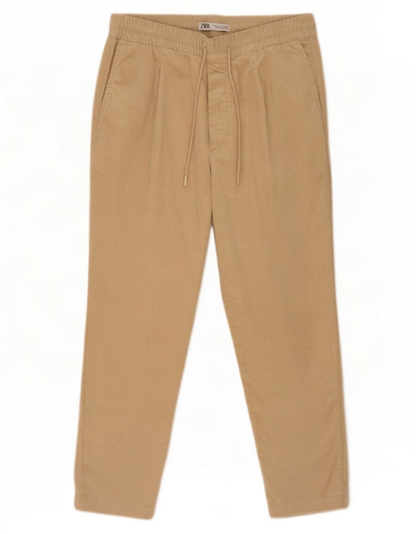 Zara Mens Tapered Corduroy Trousers XL W34 L28 Beige