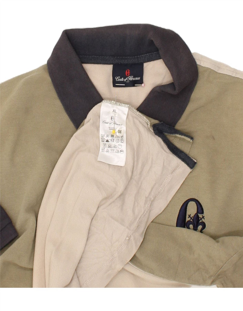 CONTE OF FLORENCE Mens Polo Shirt XL Beige Colourblock Cotton | Vintage Conte of Florence | Thrift | Second-Hand Conte of Florence | Used Clothing | Messina Hembry 