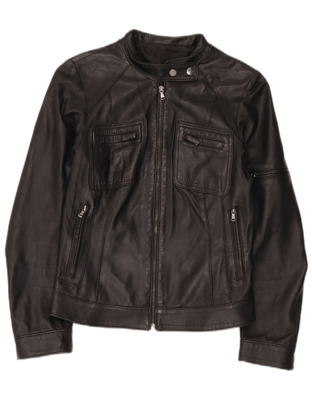 Vintage Womens Leather Biker Jacket IT 42 Medium Black