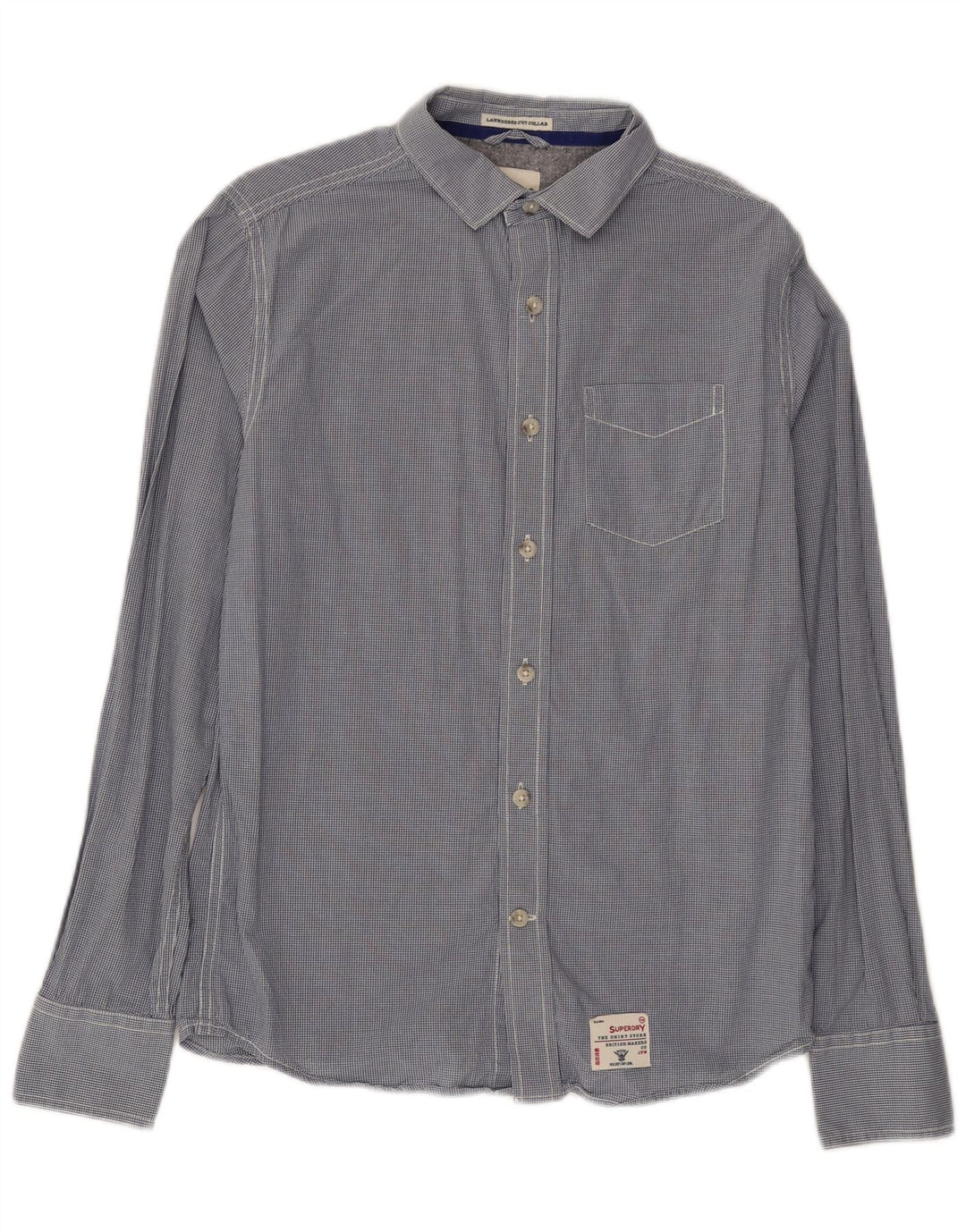 Superdry Mens Shirt Medium Navy Blue Gingham Cotton
