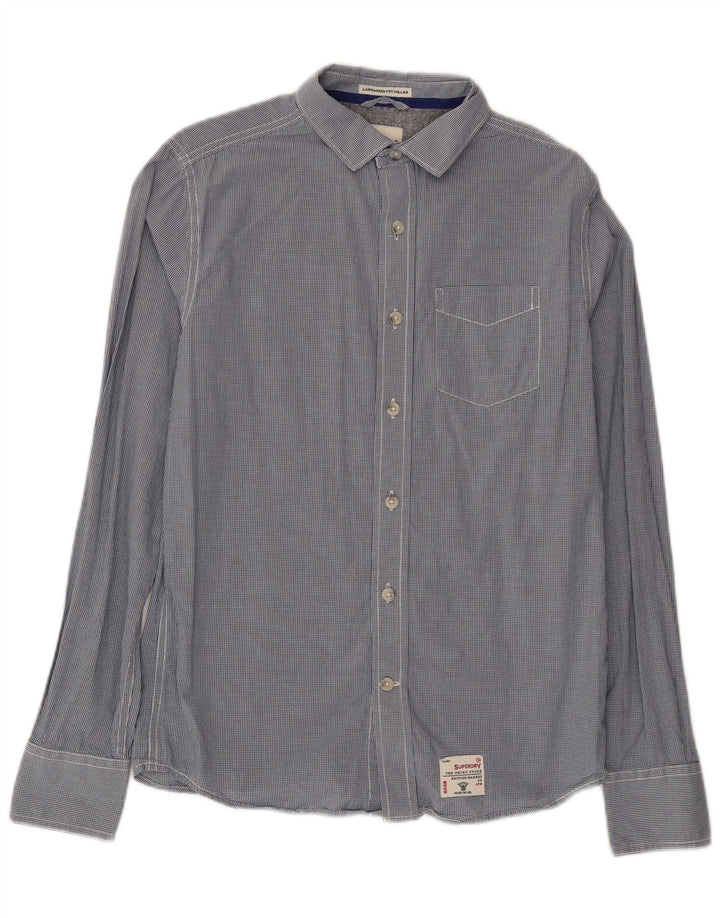 Superdry Mens Shirt Medium Navy Blue Gingham Cotton