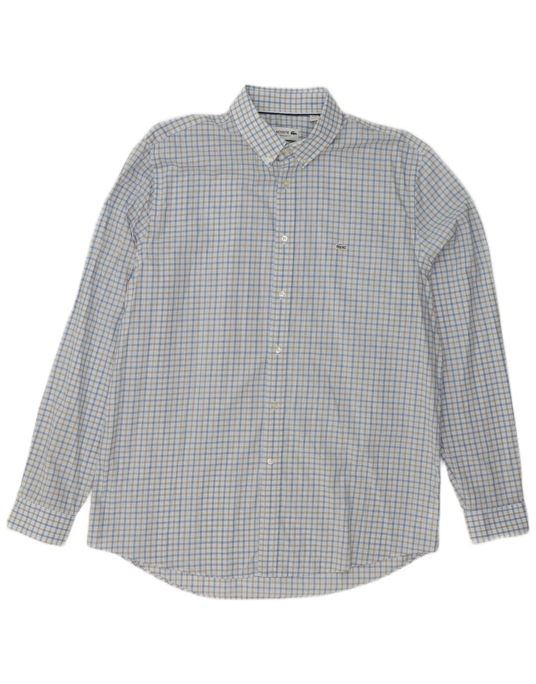Lacoste Mens Regular Fit Shirt Size 44 17 1/2 XL Blue Check Cotton