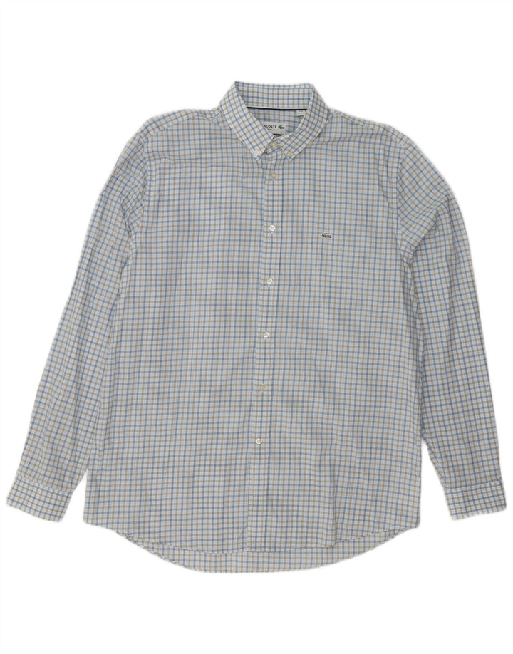 Lacoste Mens Regular Fit Shirt Size 44 17 1/2 XL Blue Check Cotton