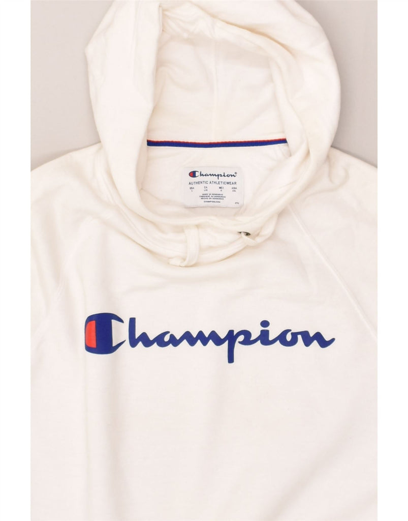 CHAMPION Mens Graphic Hoodie Jumper Large White Cotton | Vintage Champion | Thrift | Second-Hand Champion | Used Clothing | Messina Hembry 