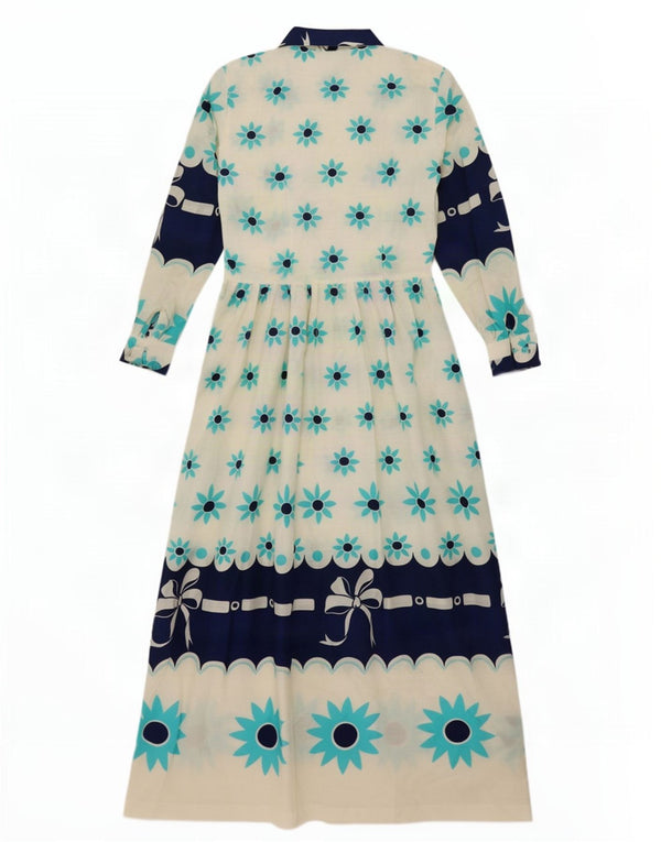 Vintage Womens Maxi Pullover Shirt Dress UK 10 Small White Floral