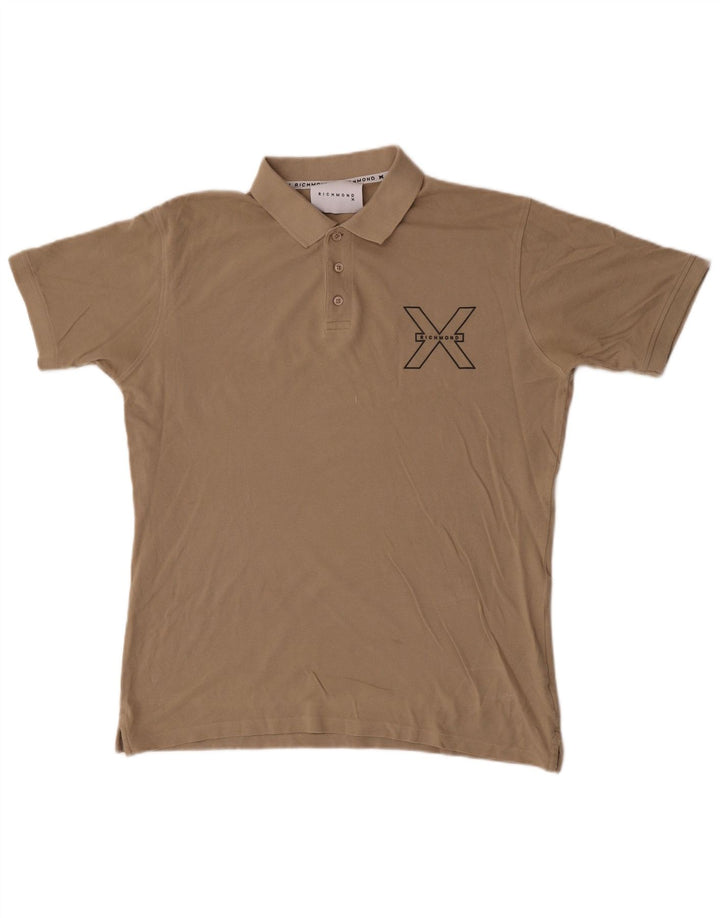 Richmond Mens Graphic Polo Shirt Large Beige Cotton