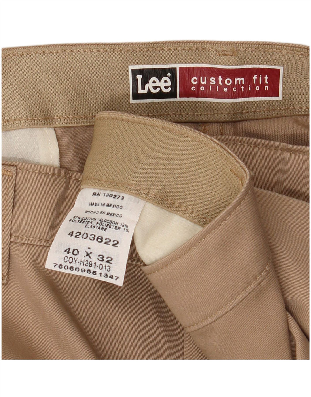 LEE Mens Custom Fit Straight Chino Trousers W40 L32 Beige Cotton