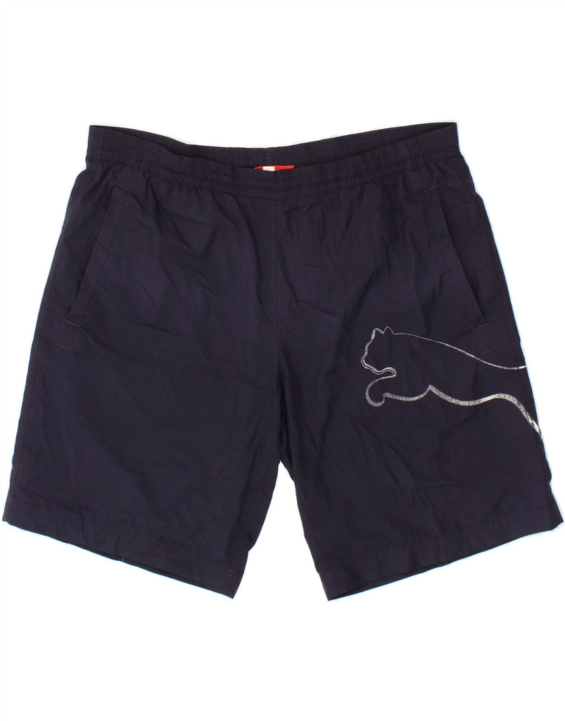 PUMA Mens Graphic Sport Shorts Large Navy Blue Vintage Puma and Second-Hand Puma from Messina Hembry 