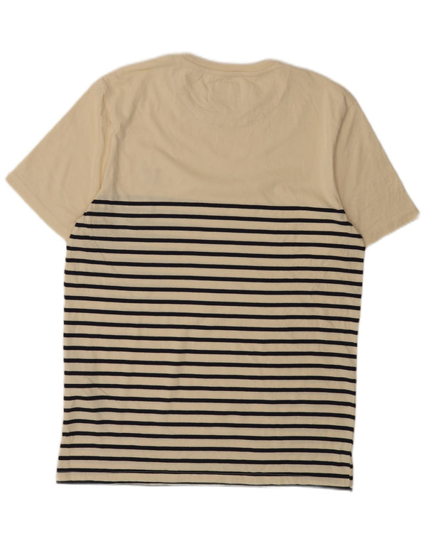 LYLE & SCOTT Mens T-Shirt Top Medium Beige Striped Cotton