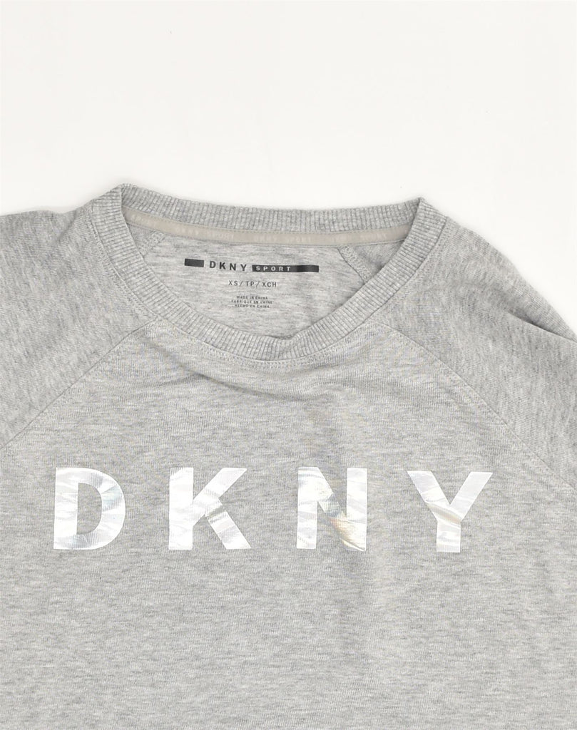 DKNY Womens Loose Fit Crop Sweatshirt Jumper UK 6 XS  Grey Cotton | Vintage Dkny | Thrift | Second-Hand Dkny | Used Clothing | Messina Hembry 