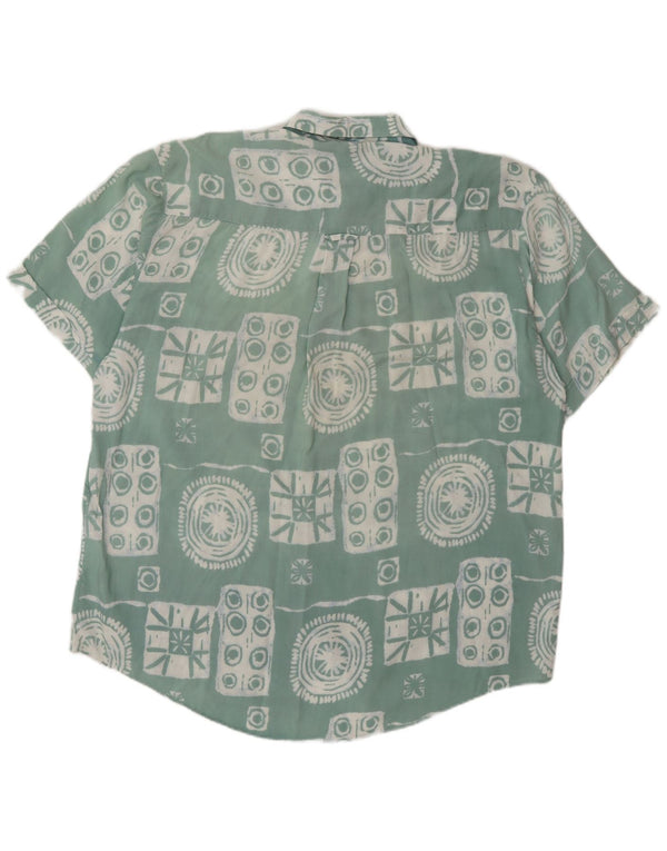 Vintage Mens Short Sleeve Shirt Large Green Geometric Viscose