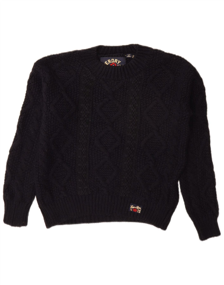 SUPERDRY Womens Oversized Boat Neck Jumper Sweater UK 8 Small Navy Blue