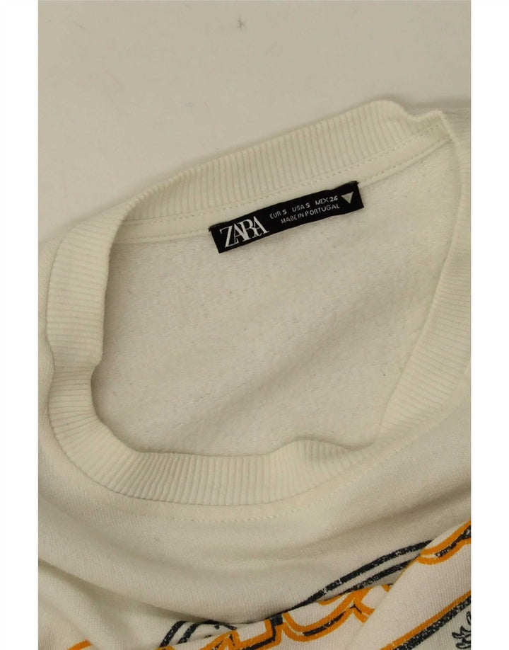 Zara Womens Graphic Oversized Sweatshirt Jumper UK 10 Small White