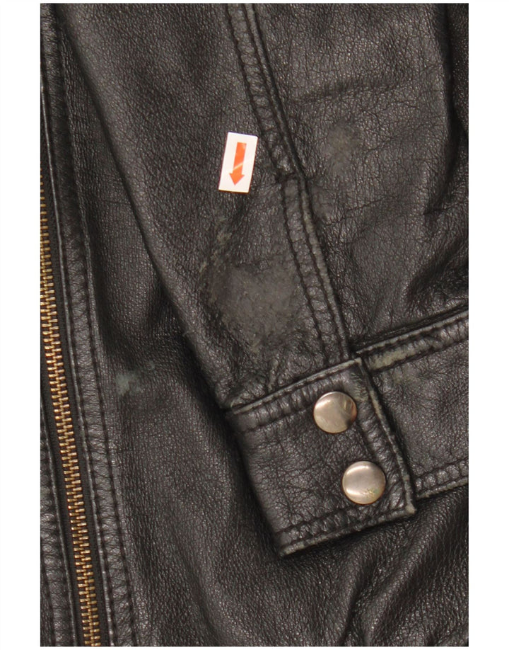 H&M Womens Crop Leather Jacket EU 38 Medium Black Leather