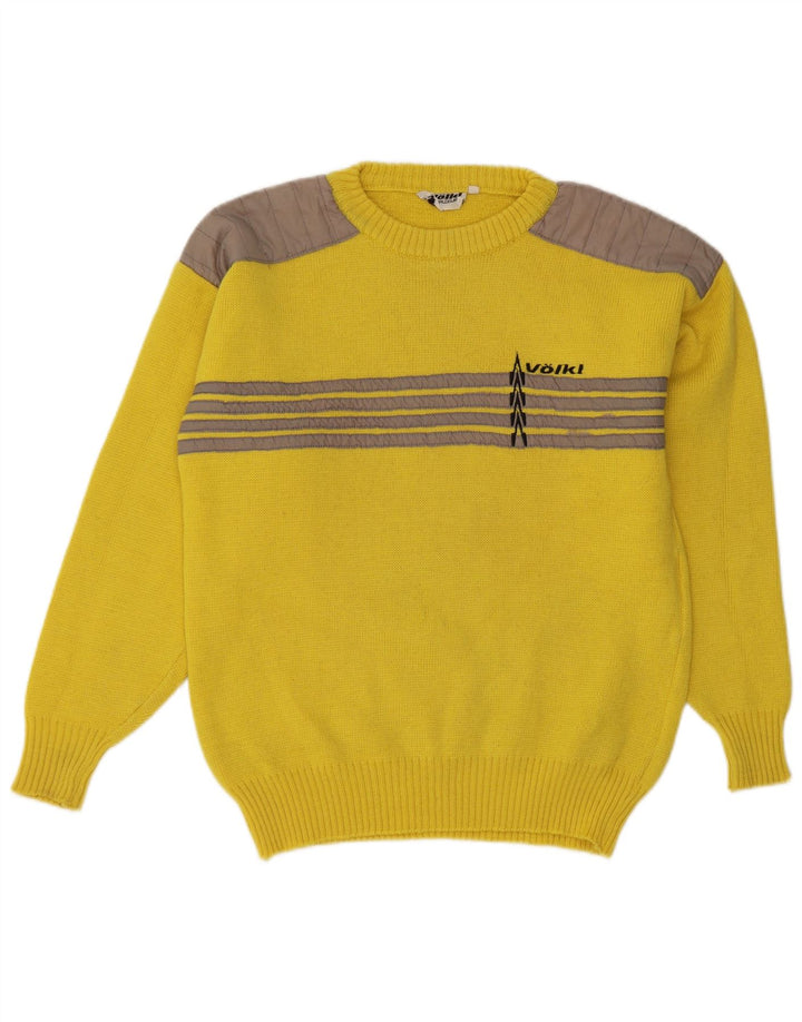Volkl Mens Crew Neck Jumper Sweater IT 48 Small Yellow Striped Wool