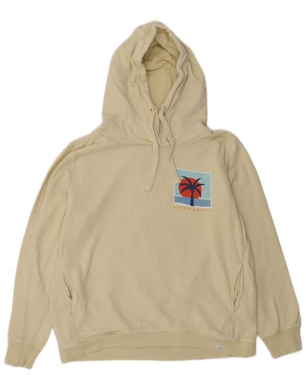 Fat Face Womens Graphic Hoodie Jumper UK 14 Medium Yellow Cotton