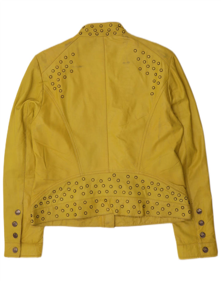 Biba Womens Leather Jacket UK 14 Medium Yellow Spotted Leather