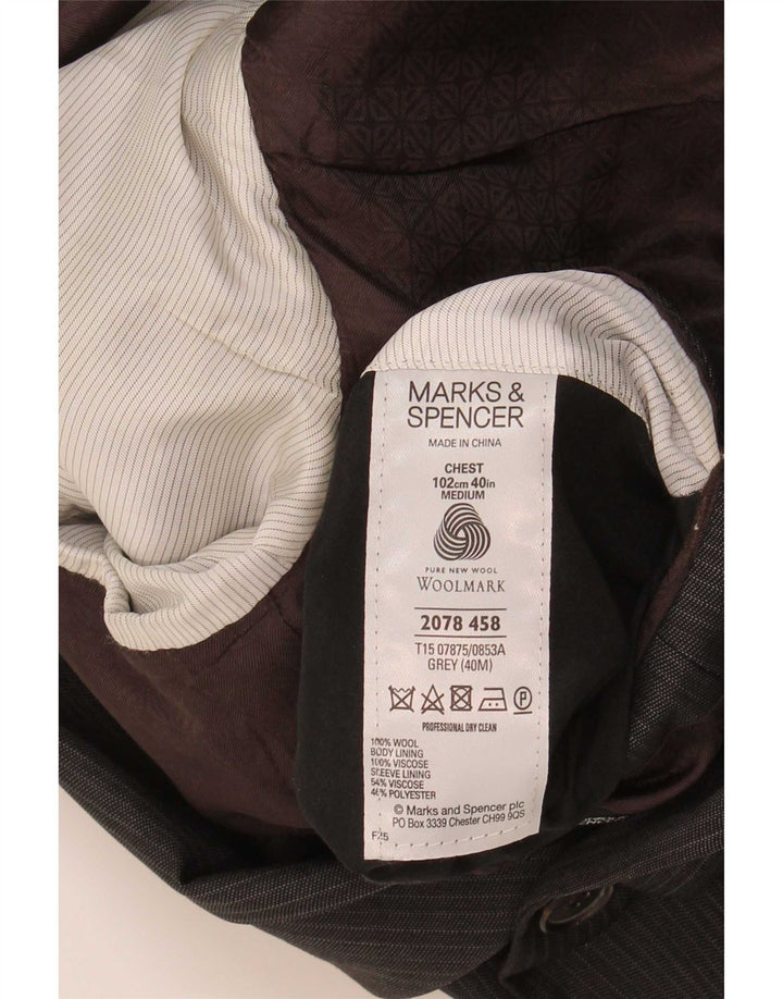 Marks & Spencer Mens 2 Button Blazer Jacket UK 40 Medium Grey Pinstripe
