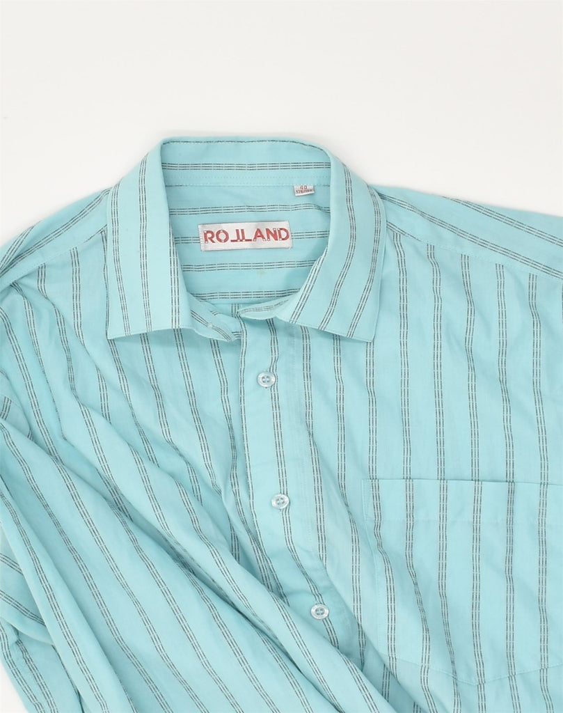 VINTAGE Mens Shirt Size 40 Medium Blue Striped Cotton | Vintage Vintage | Thrift | Second-Hand Vintage | Used Clothing | Messina Hembry 