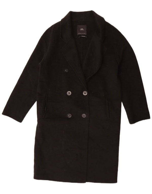 Zara Womens Oversized Double Breasted Coat UK 10 Small Black Wool