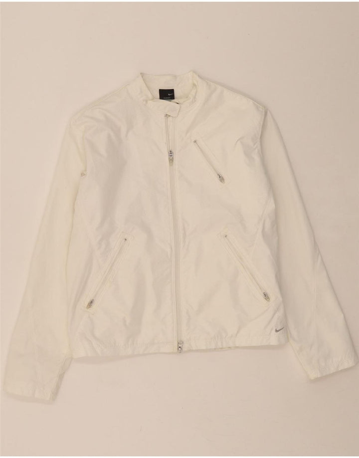 NIKE Womens Clima-fit Bomber Jacket UK 10/12 Medium White Polyester Vintage Nike and Second-Hand Nike from Messina Hembry 
