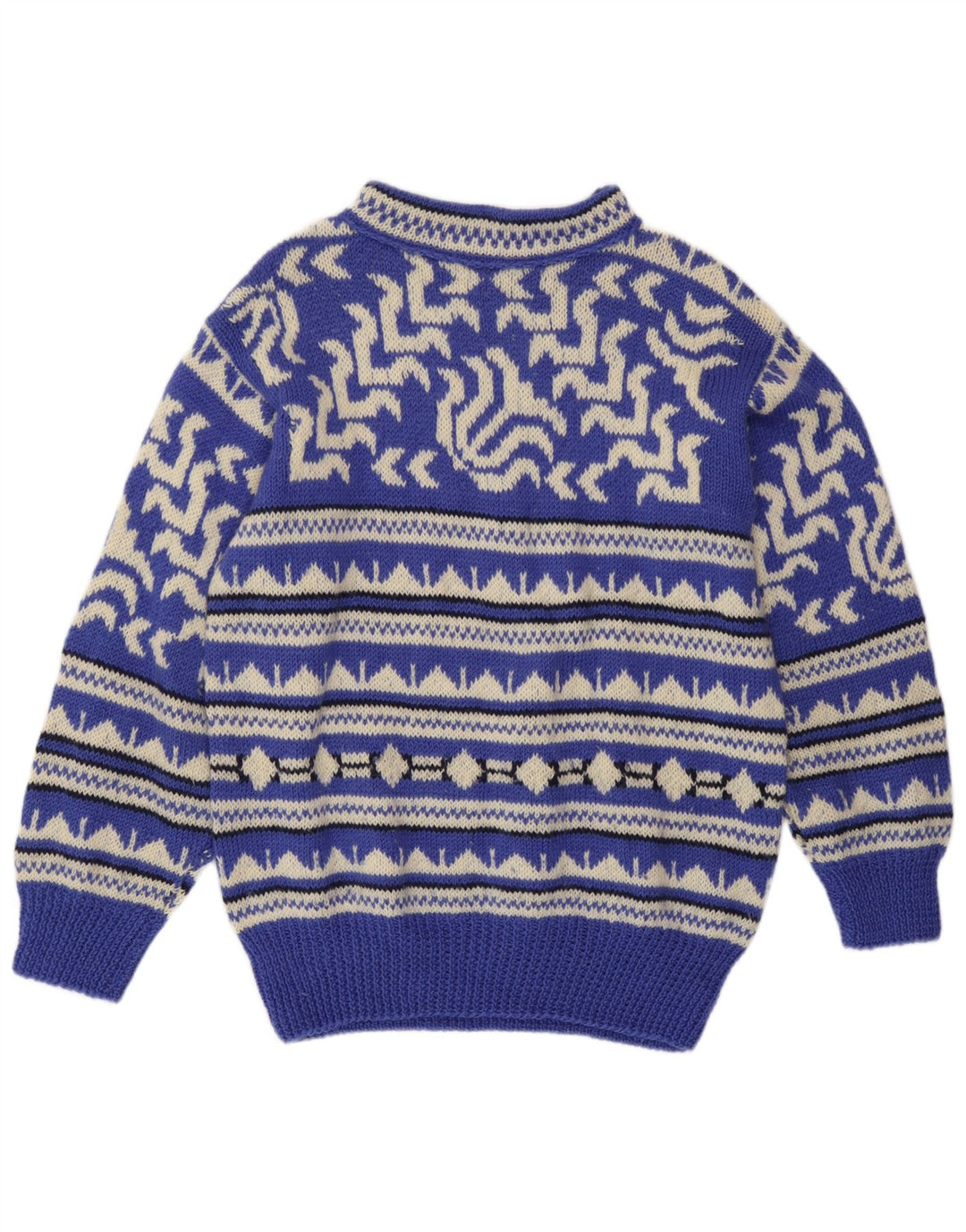 Vintage Mens Turtle Neck Jumper Sweater Medium Blue Geometric