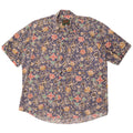 Vintage Mens Short Sleeve Shirt Large Blue Floral