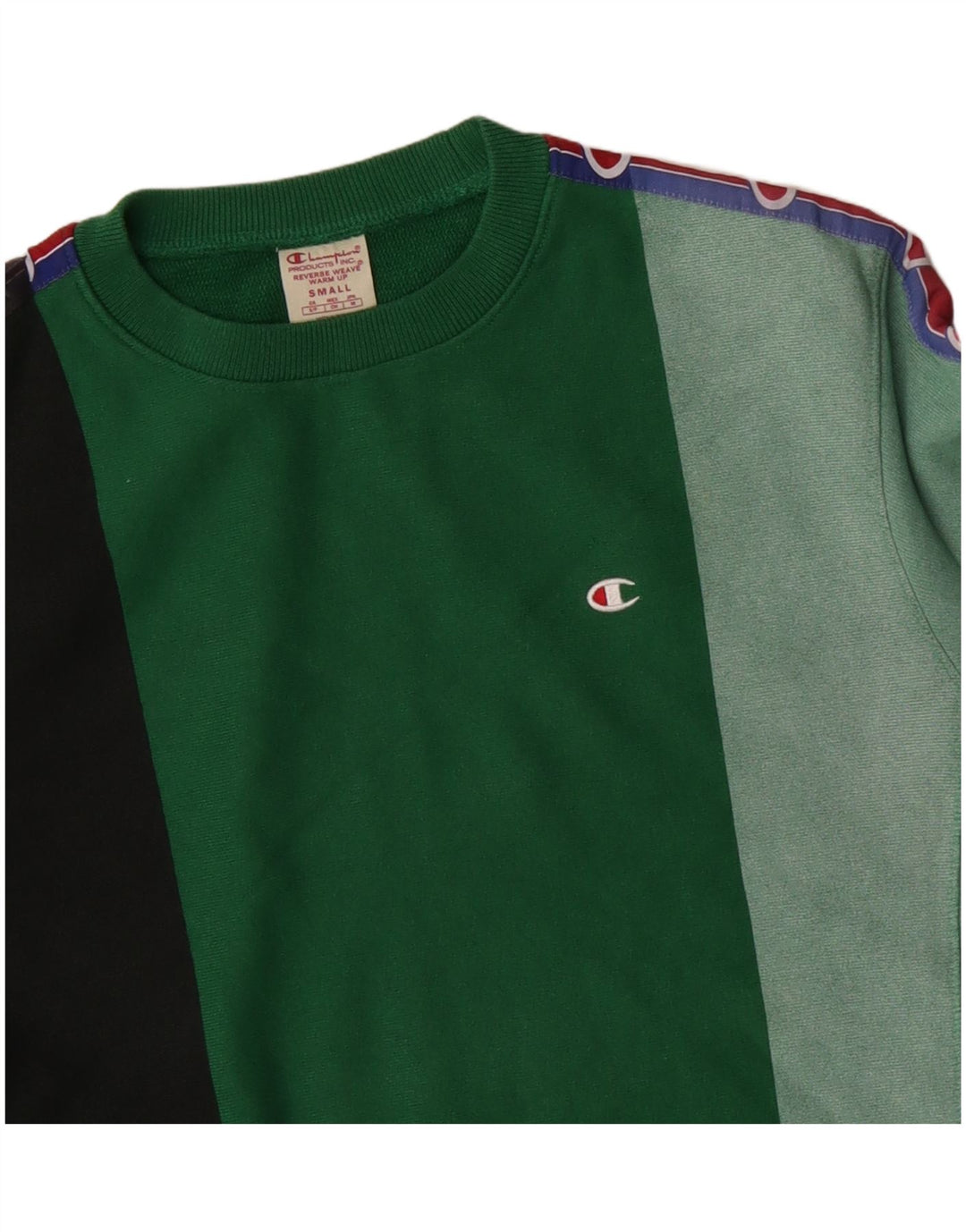 Champion Mens Reverse Weave Sweatshirt Jumper Small Green Colourblock