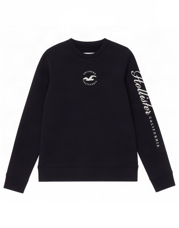 Hollister Womens Graphic Sweatshirt Jumper UK 6 XS Navy Blue Cotton