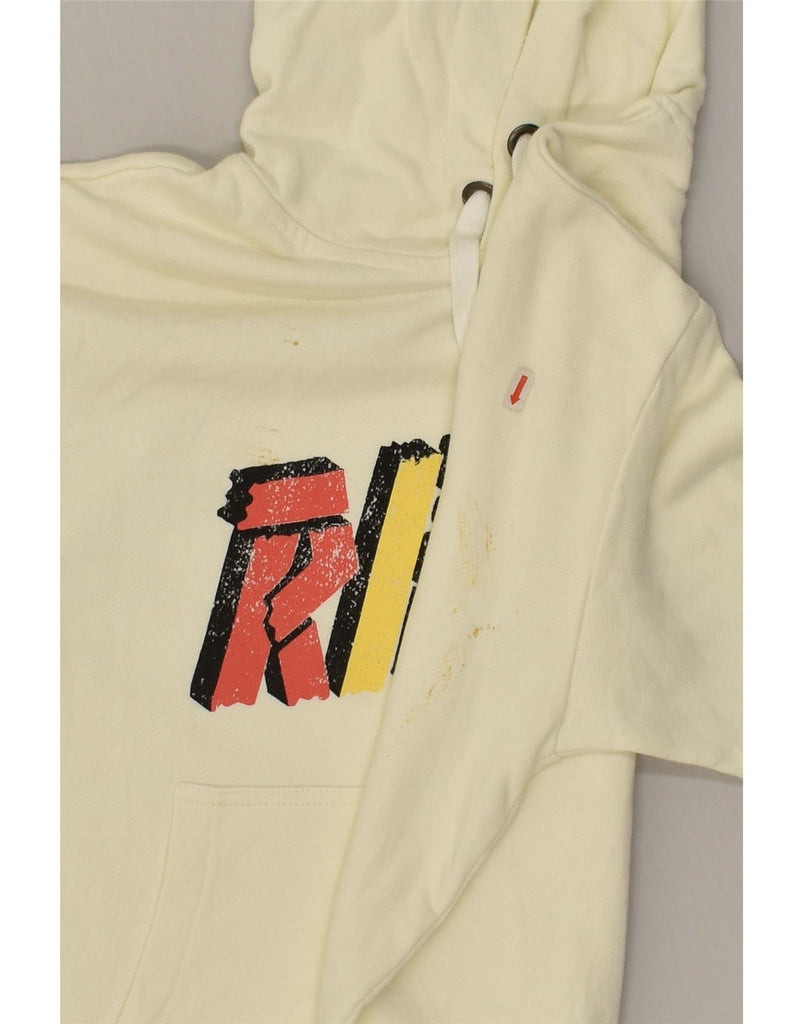 RIFLE Womens Graphic Hoodie Jumper UK 10 Small Off White Cotton | Vintage Rifle | Thrift | Second-Hand Rifle | Used Clothing | Messina Hembry 