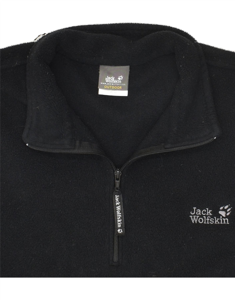 JACK WOLFSKIN Mens Graphic Zip Neck Fleece Jumper UK 48 2XL Black | Vintage Jack Wolfskin | Thrift | Second-Hand Jack Wolfskin | Used Clothing | Messina Hembry 