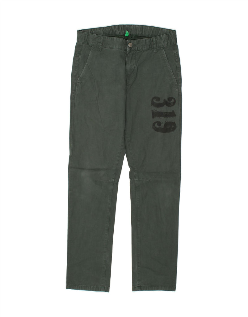 BENETTON Boys Straight Chino Trousers 12-13 Years W28 L30 2XL Green Cotton | Vintage Benetton | Thrift | Second-Hand Benetton | Used Clothing | Messina Hembry 