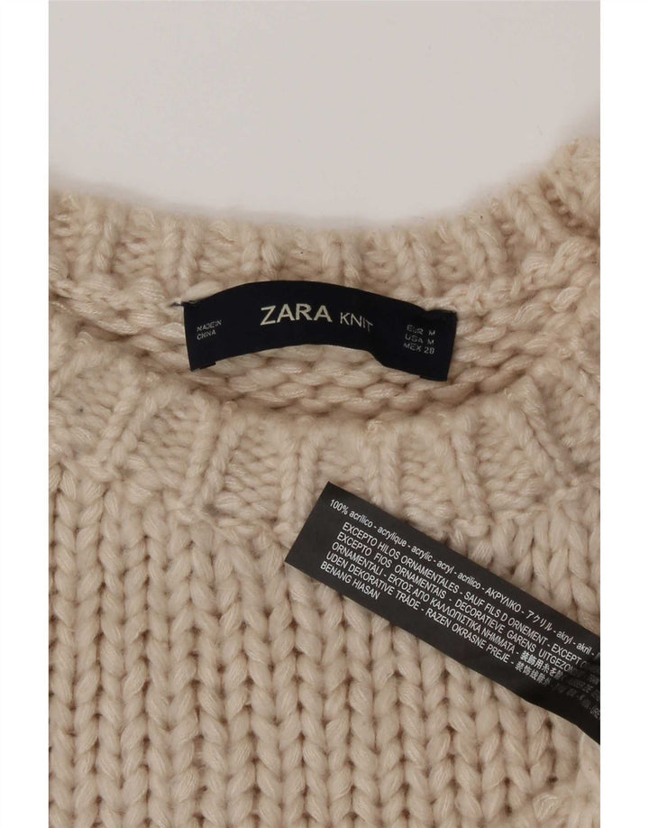 Zara Womens Oversized Crew Neck Jumper Sweater UK 14 Medium Beige Floral