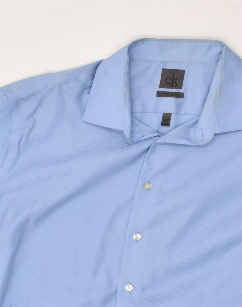 CALVIN KLEIN Mens Slim Fit Shirt Size 17 1/2 XL Blue Cotton | Vintage Calvin Klein | Thrift | Second-Hand Calvin Klein | Used Clothing | Messina Hembry 