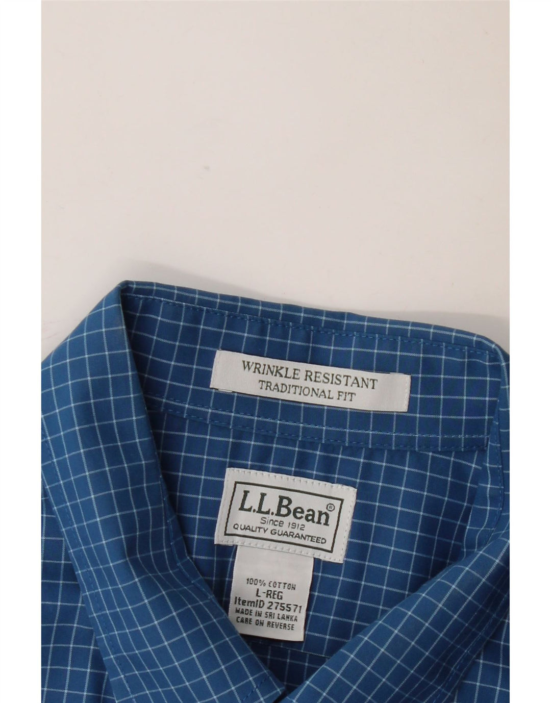 L.L.Bean Mens Traditional Fit Short Sleeve Shirt Large Blue Check Cotton