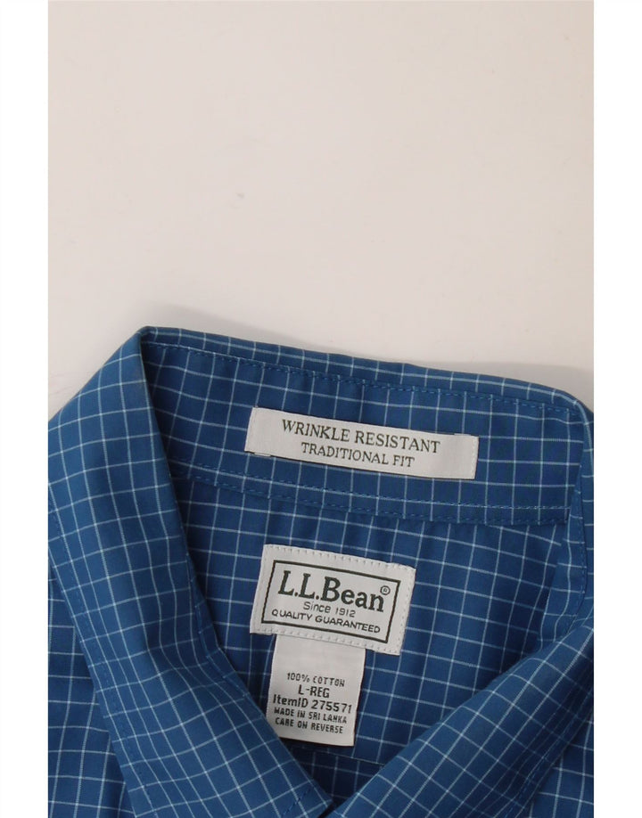 L.L.Bean Mens Traditional Fit Short Sleeve Shirt Large Blue Check Cotton
