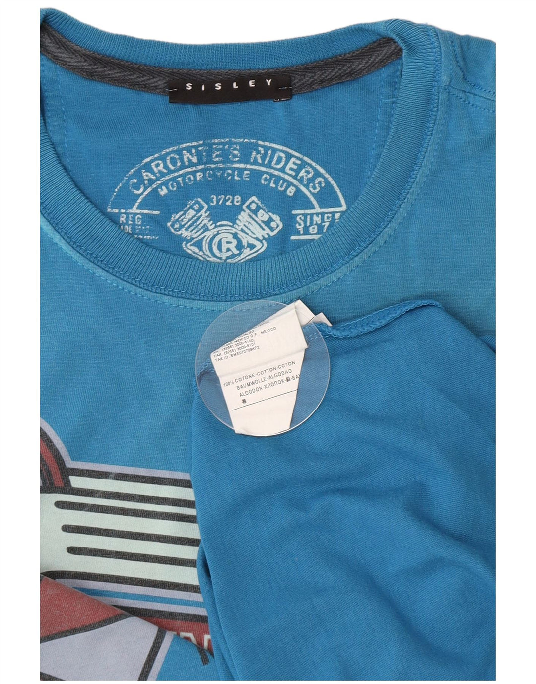 Sisley Mens Graphic T-Shirt Top Small Blue Cotton