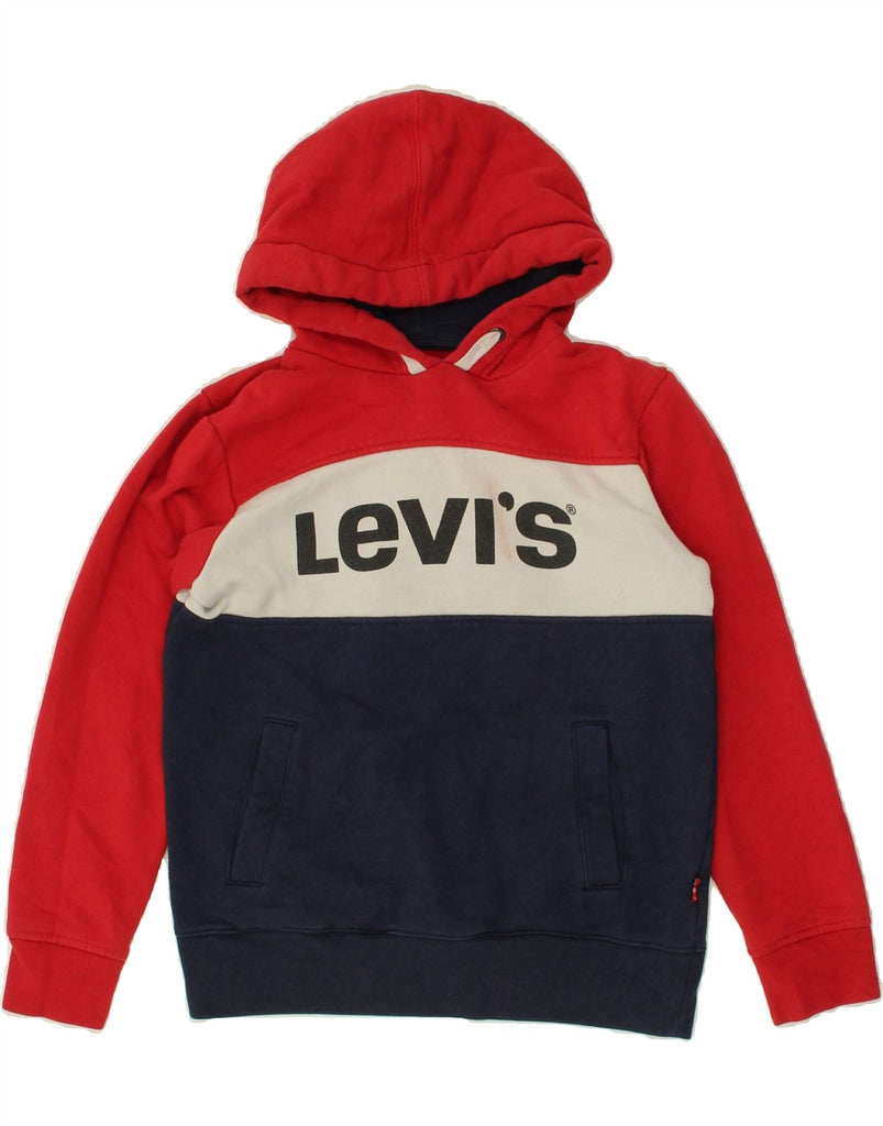 LEVI'S Boys Graphic Hoodie Jumper 11-12 Years Red Colourblock Cotton Vintage Levi's and Second-Hand Levi's from Messina Hembry 