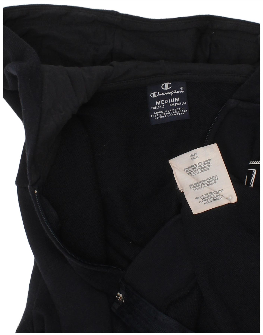 CHAMPION Boys Graphic Zip Hoodie Sweater 9-10 Years Medium  Navy Blue