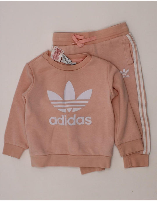 ADIDAS Baby Girls Graphic Full Tracksuit 12-18 Months Pink Cotton