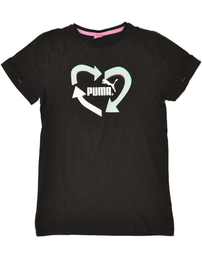 PUMA Girls Graphic T-Shirt Top 15-16 Years 2XL Black Cotton | Vintage Puma | Thrift | Second-Hand Puma | Used Clothing | Messina Hembry 