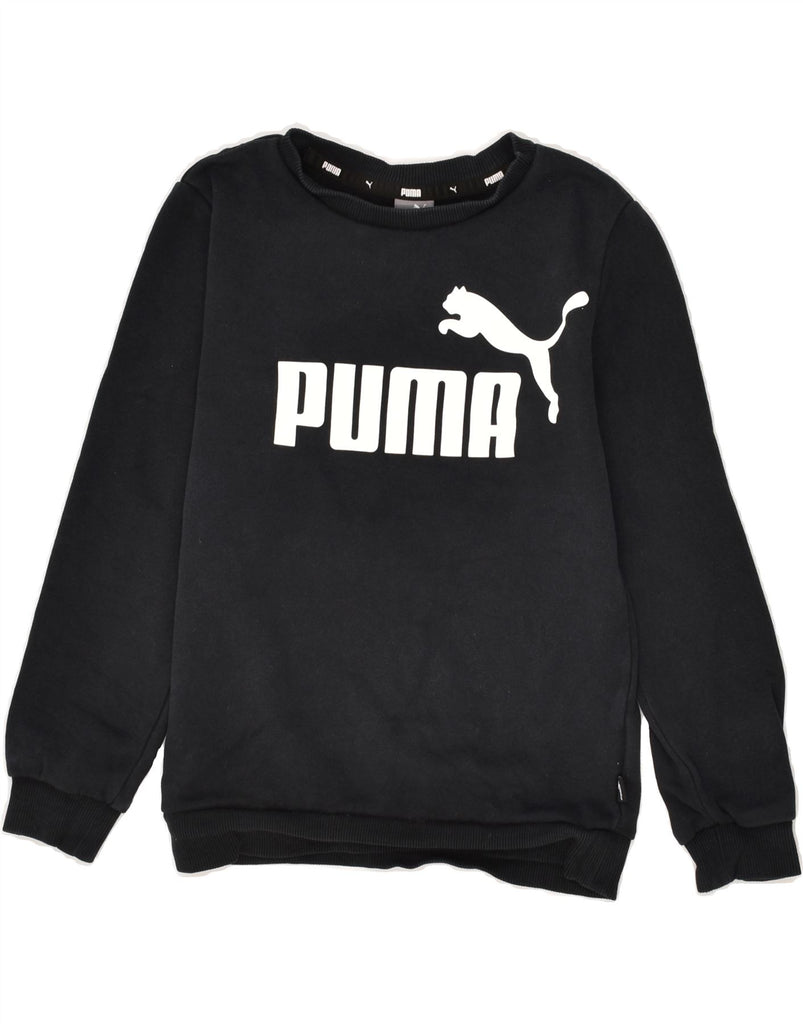 PUMA Boys Graphic Sweatshirt Jumper 9-10 Years Black Cotton | Vintage Puma | Thrift | Second-Hand Puma | Used Clothing | Messina Hembry 