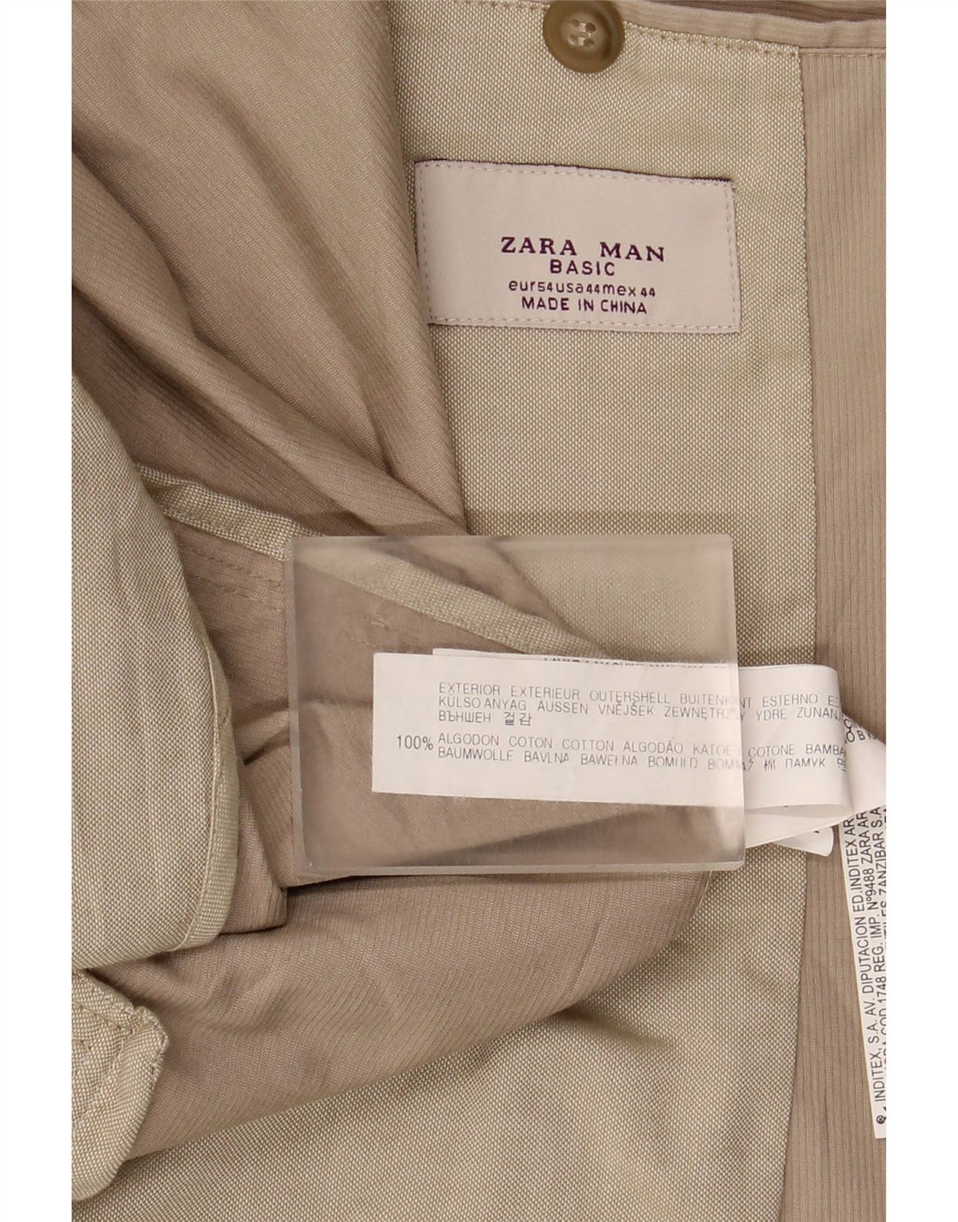 ZARA Mens 2 Button Blazer Jacket EU 54 XL Beige Cotton